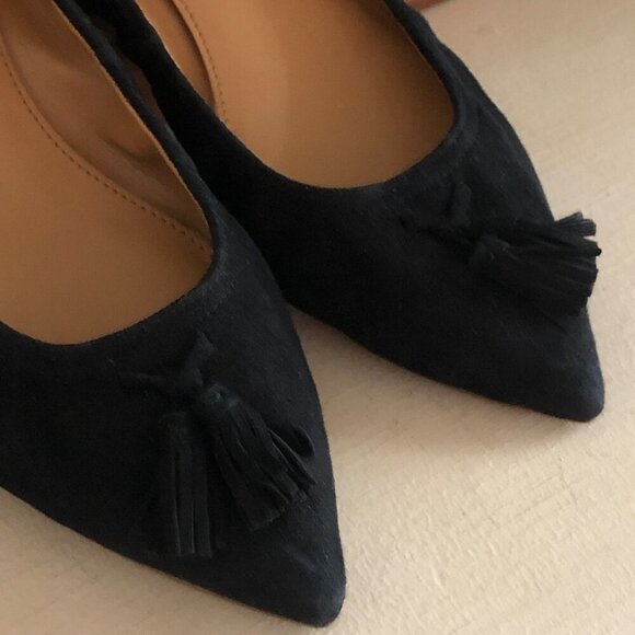 Women's J. Crew Suede Tassel Ballet Flats Black Size 6 1/2 - Picture 2 of 8